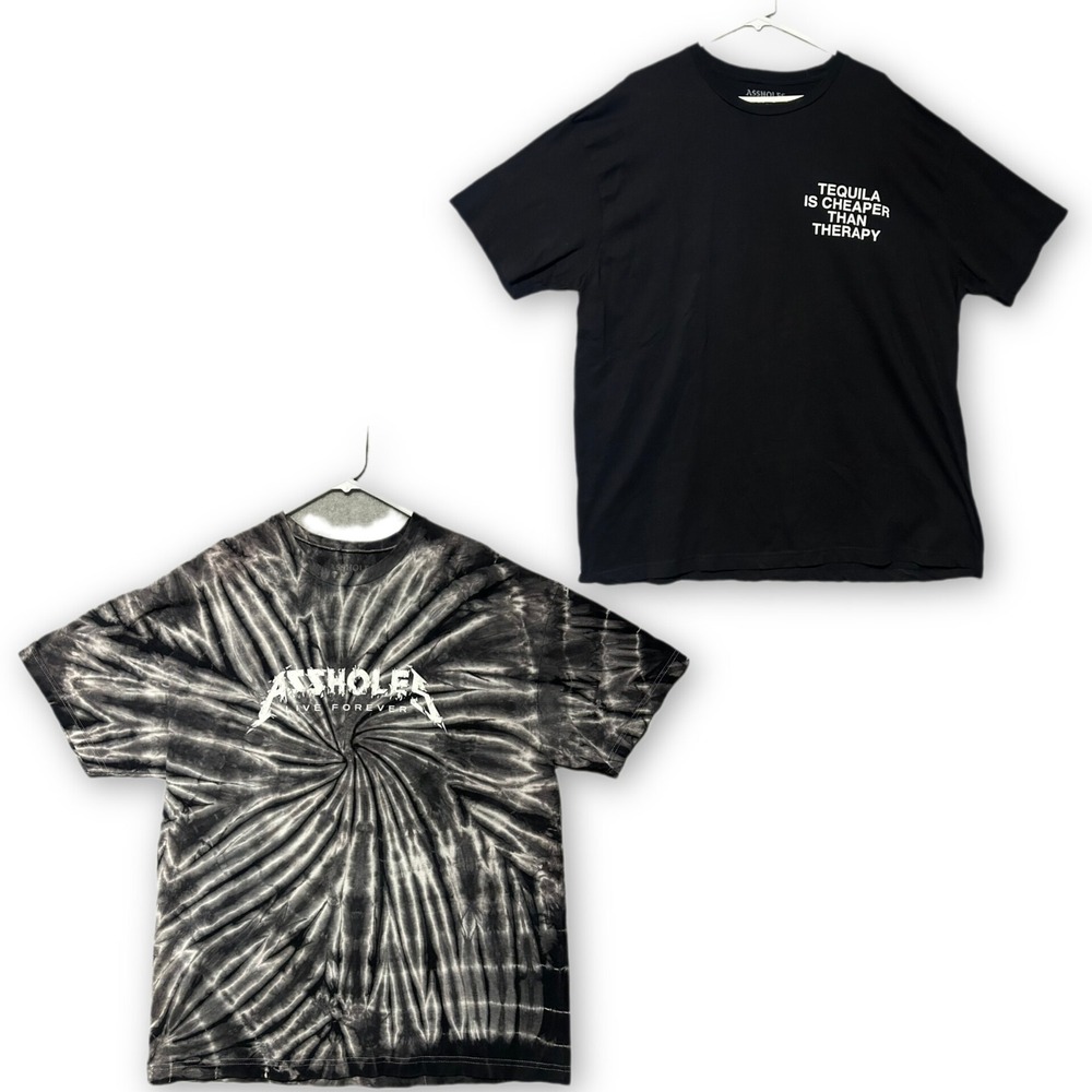 A$$HOLES LIVE FOREVER Lot of 2 Mens 2XL T Shirts Black Tie Dye Tequila Graphic